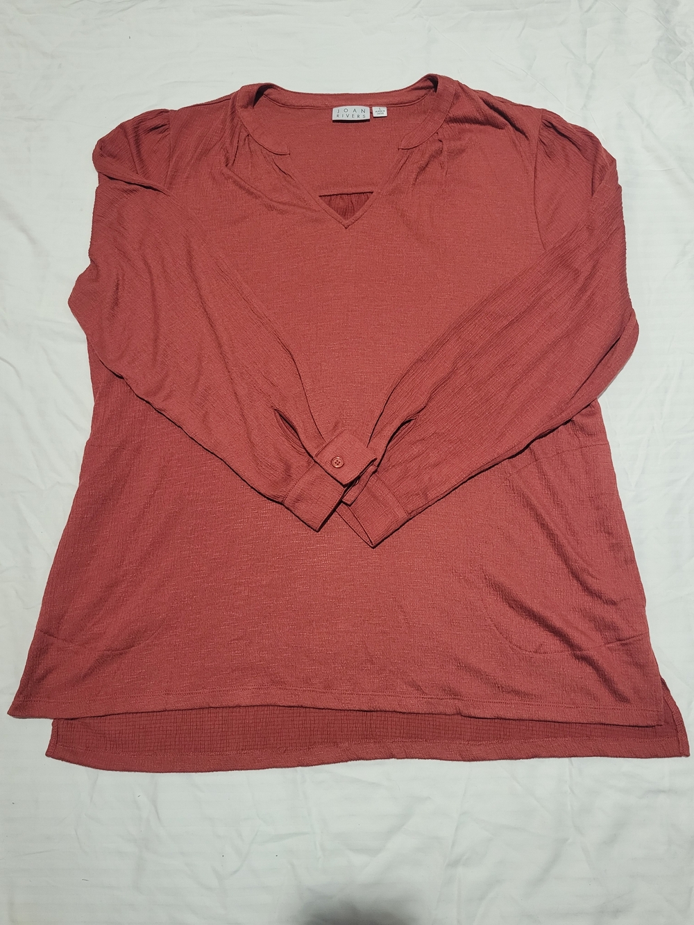 Joan Rivers Long Sleeve V-Notch Top in Dusty Rose